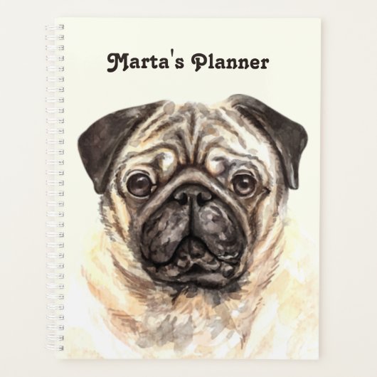 Waterverf pug personaliseren planner (Voorkant)