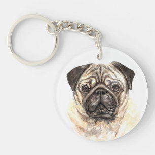 Waterverf Pug Sleutelhanger