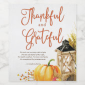 Waterverf Pumpkin Cornucopia Thanksgiving Poem Wijn Etiket (Enkel label)