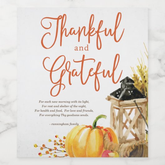 Waterverf Pumpkin Cornucopia Thanksgiving Poem Wijn Etiket (Enkel label)