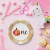 Waterverf Pumpkin First Birthday Autumn Herfst Gir Papieren Bordje (Feest)