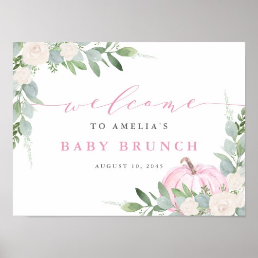 Waterverf Pumpkin Greenery Herfst Baby Brunch Poster (Voorkant)