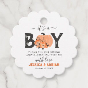 Waterverf Pumpkin 'Het is een jongen' Baby shower Bedankjes Labels