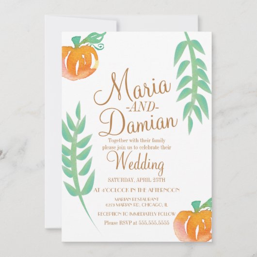 Waterverf Pumpkin Illustratie Greenery Wedding Kaart (Voorkant)