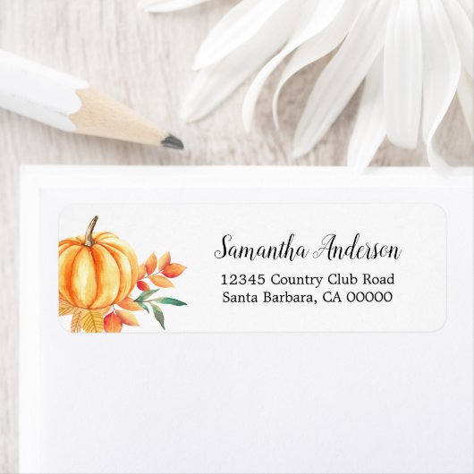 Waterverf Pumpkin Oranje Fall Leaves Etiket (Insitu)