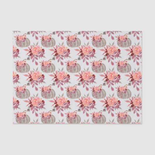  Waterverf Pumpkin Peach Floral Tissuepapier (Voorkant)