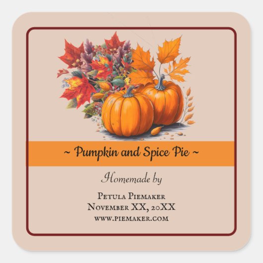 Waterverf Pumpkin Pie Bakery Productlabel Vierkante Sticker (Voorkant)
