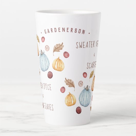 Waterverf Pumpkin Spice Cute Custom Latte Mok (Voorkant)