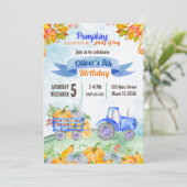 Waterverf Pumpkin Tractor Birthday Uitnodiging (Staand voorkant)