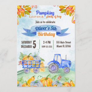 Waterverf Pumpkin Tractor Birthday Uitnodiging