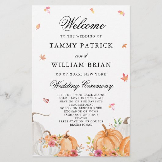 Waterverf Pumpkin Wedding Ceremony Programme (Voorkant)