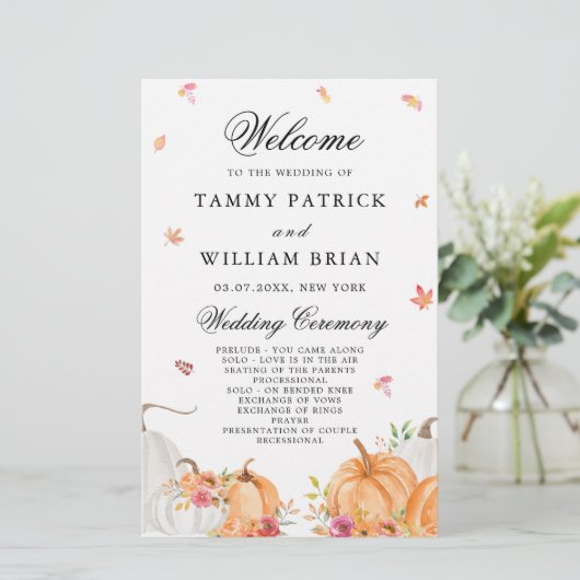 Waterverf Pumpkin Wedding Ceremony Programme (Staand voorkant)