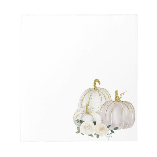 Waterverf Pumpkin White Floral Rozen Notitieblok (Voorkant)