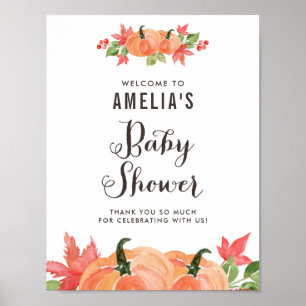 Waterverf Pumpkins Autumn Baby shower Welkom Poster
