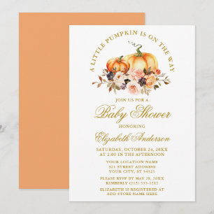 Waterverf Pumpkins Autumn Floral Gold Baby shower Kaart