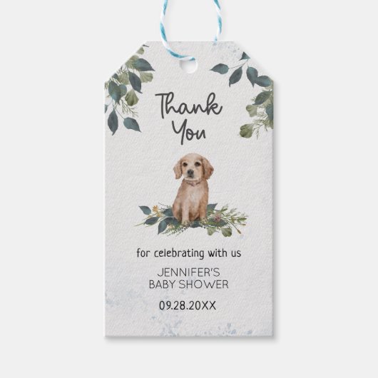 Waterverf Puppy Baby shower Hartelijk dank Cadeaulabel (Voorkant)
