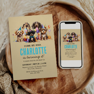 Waterverf puppy pawty dog verjaardag kaart