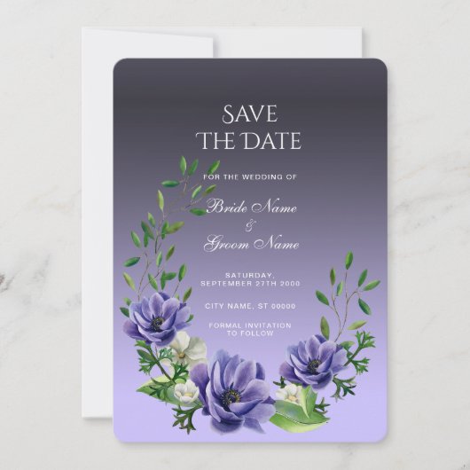 Waterverf Purple Flowers Bewaar de datum Save The Date (Voorkant)