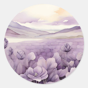 Waterverf Purple Flowers Veld Ronde Sticker