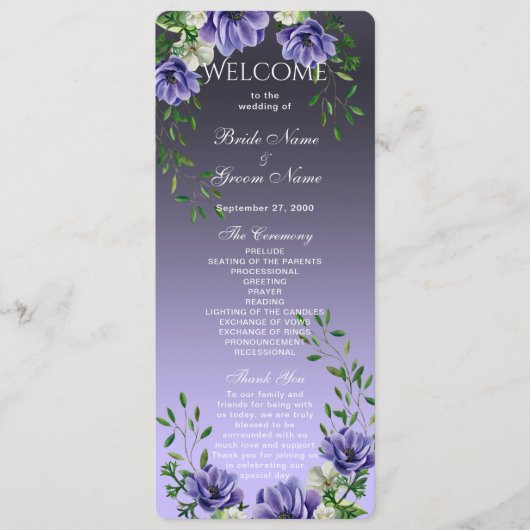 Waterverf Purple Flowers Wedding Programma (Voorkant)