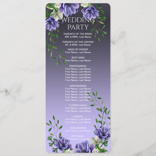 Waterverf Purple Flowers Wedding Programma (Achterkant)