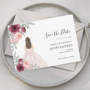 Waterverf Quinceanera Roze Bloemen 15e Verjaardag Save The Date