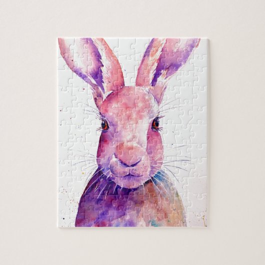Waterverf Rabbit Hare Portret Legpuzzel (Verticaal)