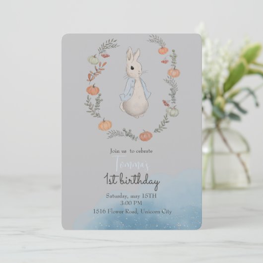 Waterverf Rabbit Peter in najaarsuitnodiging Kaart (Staand voorkant)