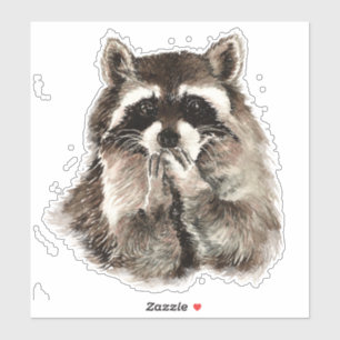 Waterverf Raccoon Bblazen Kisses Fun Animal Art Sticker