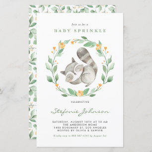 Waterverf Raccoon Greenery Baby Sprinkle Invite