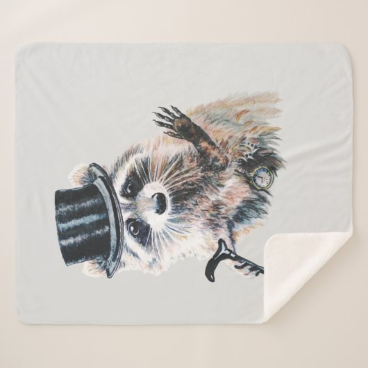 Waterverf Raccoon met geperste formale vun Animal  Sherpa Deken (Voorkant (horizontaal))