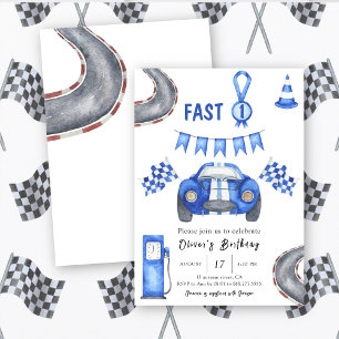 Waterverf raceauto eerste verjaardag Fast One Kaart