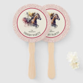 Waterverf Racehorse Derby Rood Handwaaier (Voorkant en achterkant)