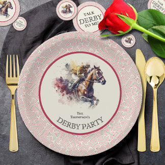 Waterverf Racehorse Derby Rood Papieren Bordje