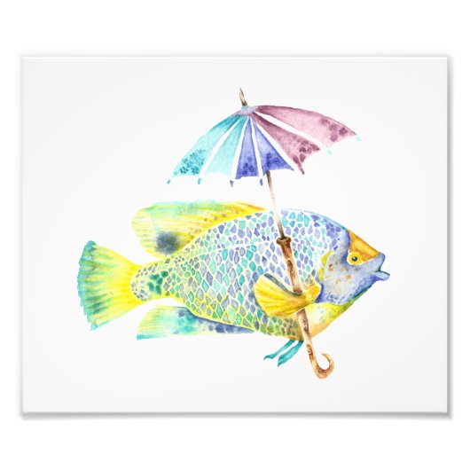 Waterverf Rainbow Angel Fish Photo Art Print Foto Afdruk (Voorkant)