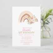 Waterverf Rainbow Boho Flowers Striped Birthday Kaart (Staand voorkant)