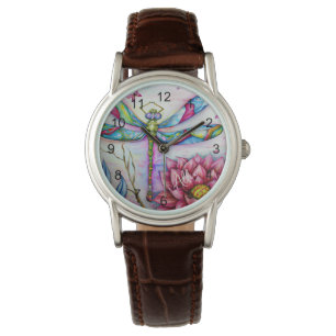 Waterverf Rainbow Dragonfly, personaliseren Horloge