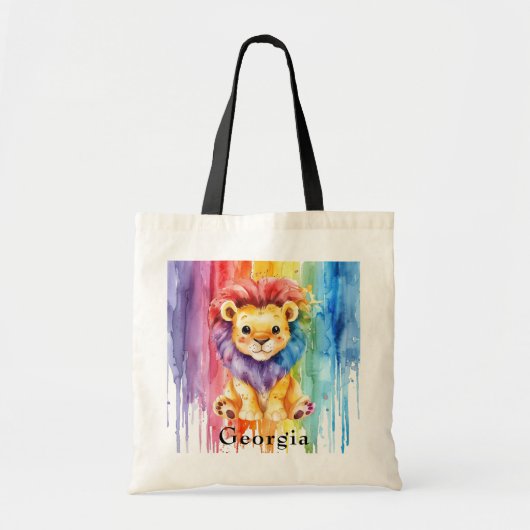 Waterverf Rainbow Drip Paint Lion Custom Tote Bag (Voorkant)