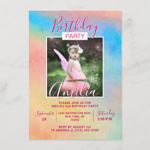 Waterverf Rainbow Girl BIRTHDAY FOTO Kaart