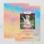 Waterverf Rainbow Girl verjaardagsfeestje | FOTO Kaart (Voorkant / Achterkant)