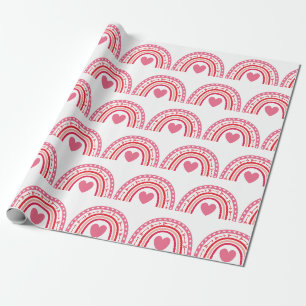 Waterverf Rainbow Hearts Roze Cadeaupapier