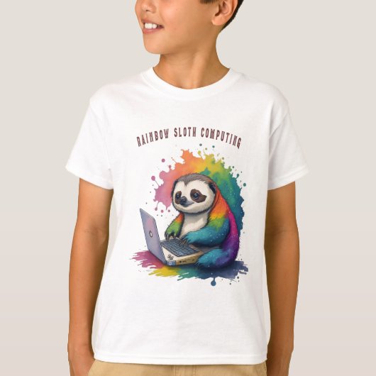 Waterverf Rainbow Leuke luiaard computergebruik T-shirt (Voorkant)
