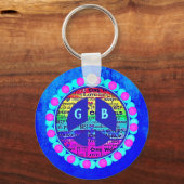 Waterverf Rainbow Peace Sign against Vibrant Blue Sleutelhanger (Voorkant)