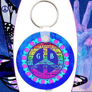 Waterverf Rainbow Peace Sign against Vibrant Blue Sleutelhanger