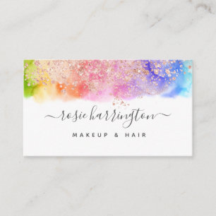 Waterverf Rainbow Roos Gold Glitter Girly Visitekaartje