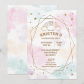 Waterverf Rainbow Stars Modern Party Kaart (Voorkant / Achterkant)
