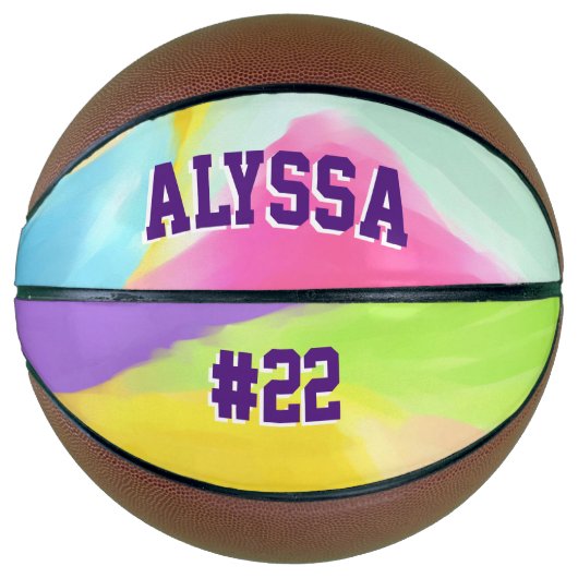 Waterverf Rainbow Swirl, gepersonaliseerd Basketbal (Voorkant)