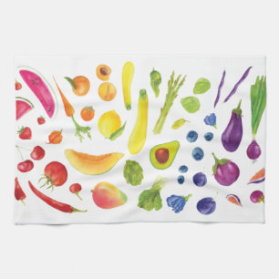 Waterverf Rainbow Veggies op de boerenmarkt Theedoek