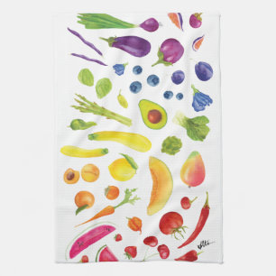 Waterverf Rainbow Veggies op Farmers Market Kitch Theedoek