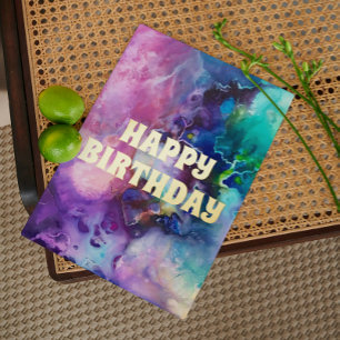 Waterverf Rainbow Whimsical Happy Birthday Folie Feestdagen Briefkaart